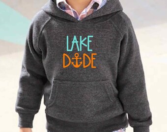 Boys Lake Hoodie Lake Dude Shirt Youth Toddler | Summer Shirt | Kids Sweatshirt | Toddler Gift | Child Gift | Soft Navy Blue Hooded