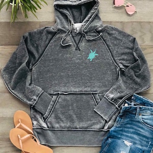 Sea Turtle Hoodie | Beach Sweatshirt | Bonfire Hoodie | Aqua Mint Turquoise | Burnout Soft Quality Comfortable Lightweight, Dark Grey immagine 1