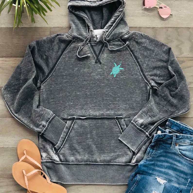 Sea Turtle Hoodie | Beach Sweatshirt | Bonfire Hoodie | Aqua Mint Turquoise | Burnout Soft Quality Comfortable Lightweight, Dark Grey immagine 1
