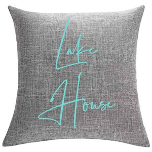 Lake House Throw Pillow (PILLOW COVER ONLY) 12x20 18x18 Faux Linen, Beach Vacation Home Decor Sofa Couch Mint(turquoise)