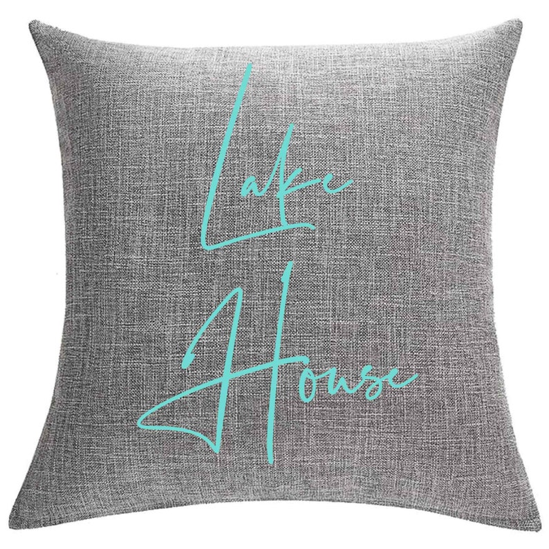 Lake House Throw Pillow (PILLOW COVER ONLY) 12x20 18x18 Faux Linen, Beach Vacation Home Decor Sofa Couch Mint(turquoise)