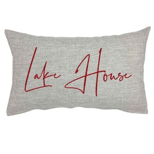 Lake House Throw Pillow (PILLOW COVER ONLY) 12x20 18x18 Faux Linen, Beach Vacation Home Decor Sofa Couch Red-Glitter