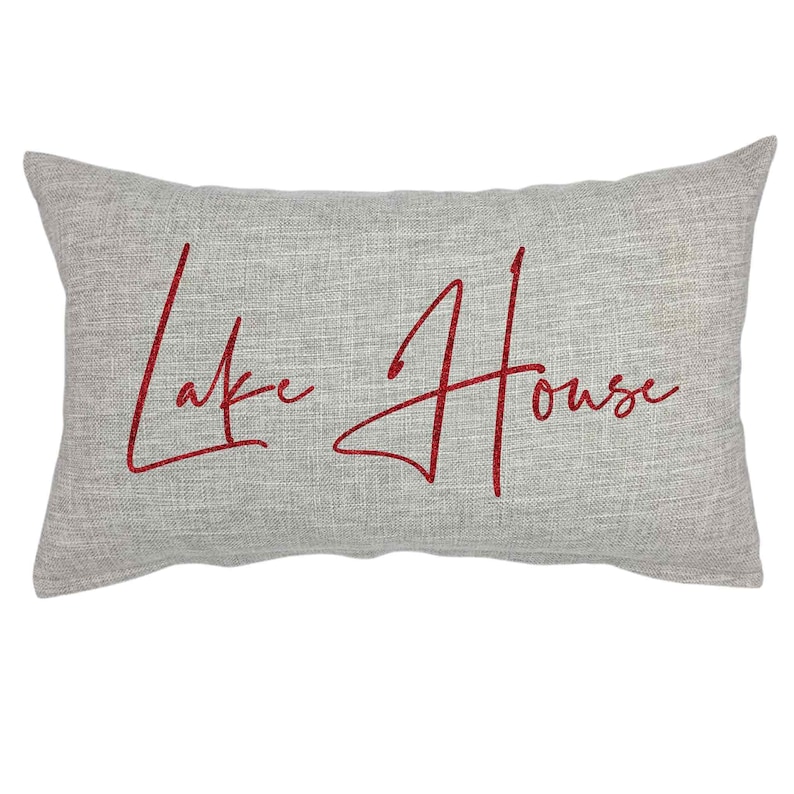 Lake House Throw Pillow (PILLOW COVER ONLY) 12x20 18x18 Faux Linen, Beach Vacation Home Decor Sofa Couch Red-Glitter
