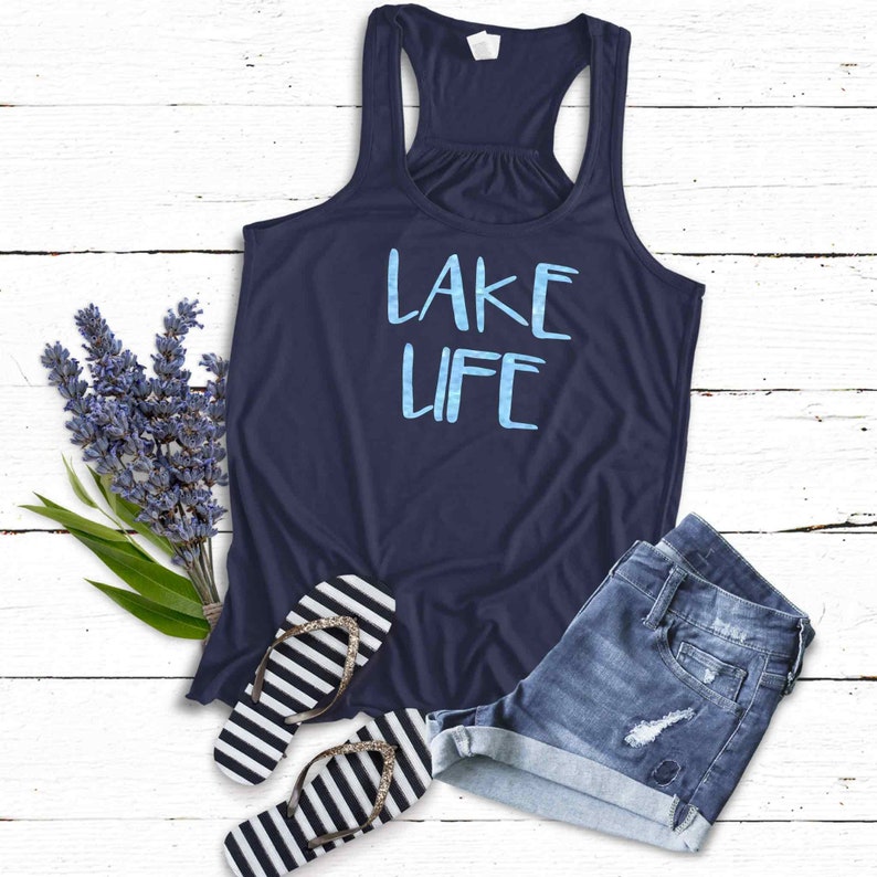 Lake Life Tank Top Shirt | LaKe Gift | Soft Flowy Navy Blue Racerback Tank | Sparkly or Matte Blue-Glitter