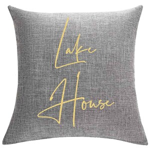 Lake House Throw Pillow (PILLOW COVER ONLY) 12x20 18x18 Faux Linen, Beach Vacation Home Decor Sofa Couch Yellow-Glitter