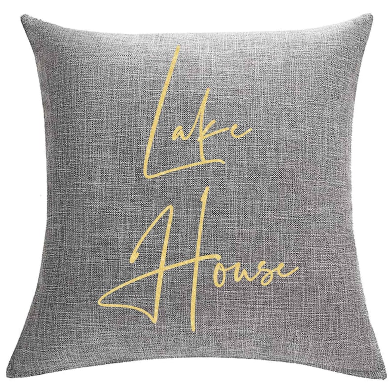 Lake House Throw Pillow (PILLOW COVER ONLY) 12x20 18x18 Faux Linen, Beach Vacation Home Decor Sofa Couch Yellow-Glitter