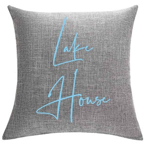 Lake House Throw Pillow (PILLOW COVER ONLY) 12x20 18x18 Faux Linen, Beach Vacation Home Decor Sofa Couch Blue-Glitter