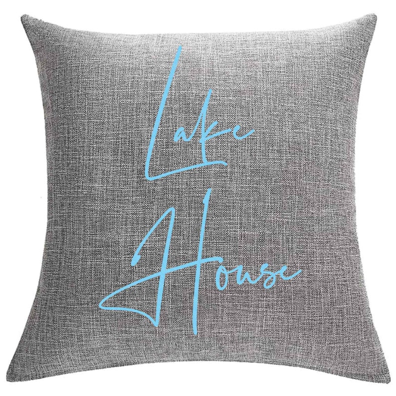 Lake House Throw Pillow (PILLOW COVER ONLY) 12x20 18x18 Faux Linen, Beach Vacation Home Decor Sofa Couch Blue-Glitter