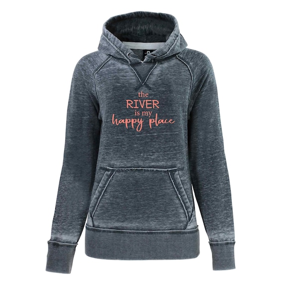 The River is my Happy Place Hoodie | River Rat Shirt | River Life Hooded Sweatshirt | Bonfire Hoodie | Burnout Soft Lightweight, Dark Grey
