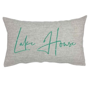 Lake House Throw Pillow (PILLOW COVER ONLY) 12x20 18x18 Faux Linen, Beach Vacation Home Decor Sofa Couch Jade Green-Glitter