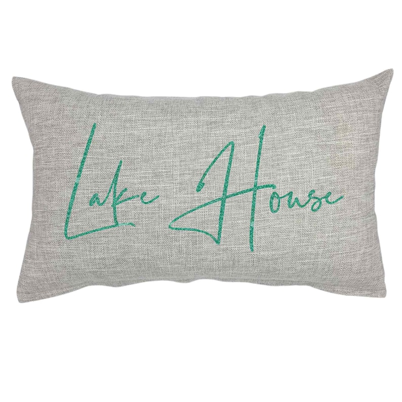 Lake House Throw Pillow (PILLOW COVER ONLY) 12x20 18x18 Faux Linen, Beach Vacation Home Decor Sofa Couch Jade Green-Glitter