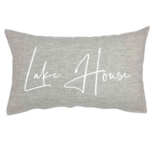 Lake House Throw Pillow (PILLOW COVER ONLY) 12x20 18x18 Faux Linen, Beach Vacation Home Decor Sofa Couch White