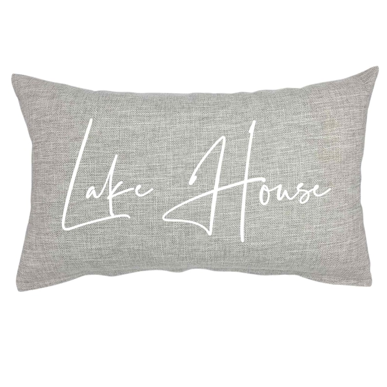 Lake House Throw Pillow (PILLOW COVER ONLY) 12x20 18x18 Faux Linen, Beach Vacation Home Decor Sofa Couch White