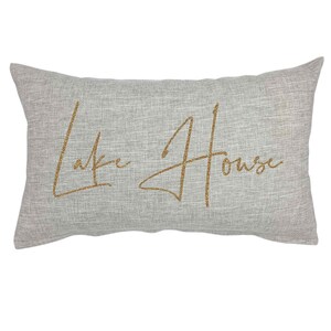 Lake House Throw Pillow (PILLOW COVER ONLY) 12x20 18x18 Faux Linen, Beach Vacation Home Decor Sofa Couch Gold-Glitter