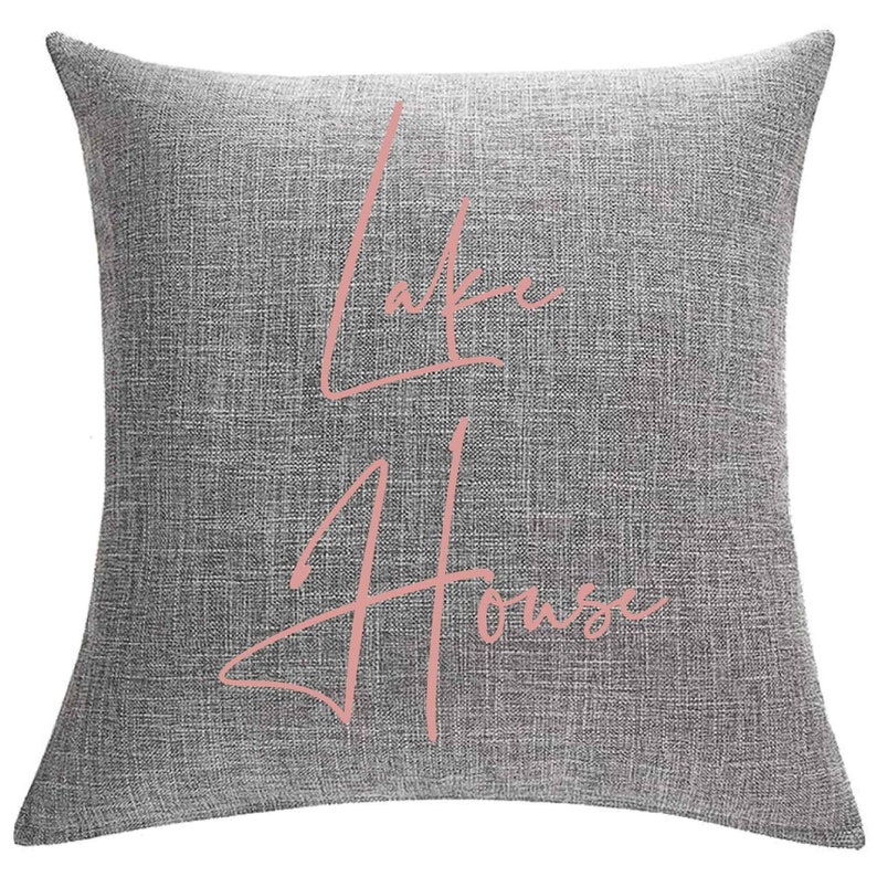 Lake House Throw Pillow (PILLOW COVER ONLY) 12x20 18x18 Faux Linen, Beach Vacation Home Decor Sofa Couch Rose Gold-Metallic