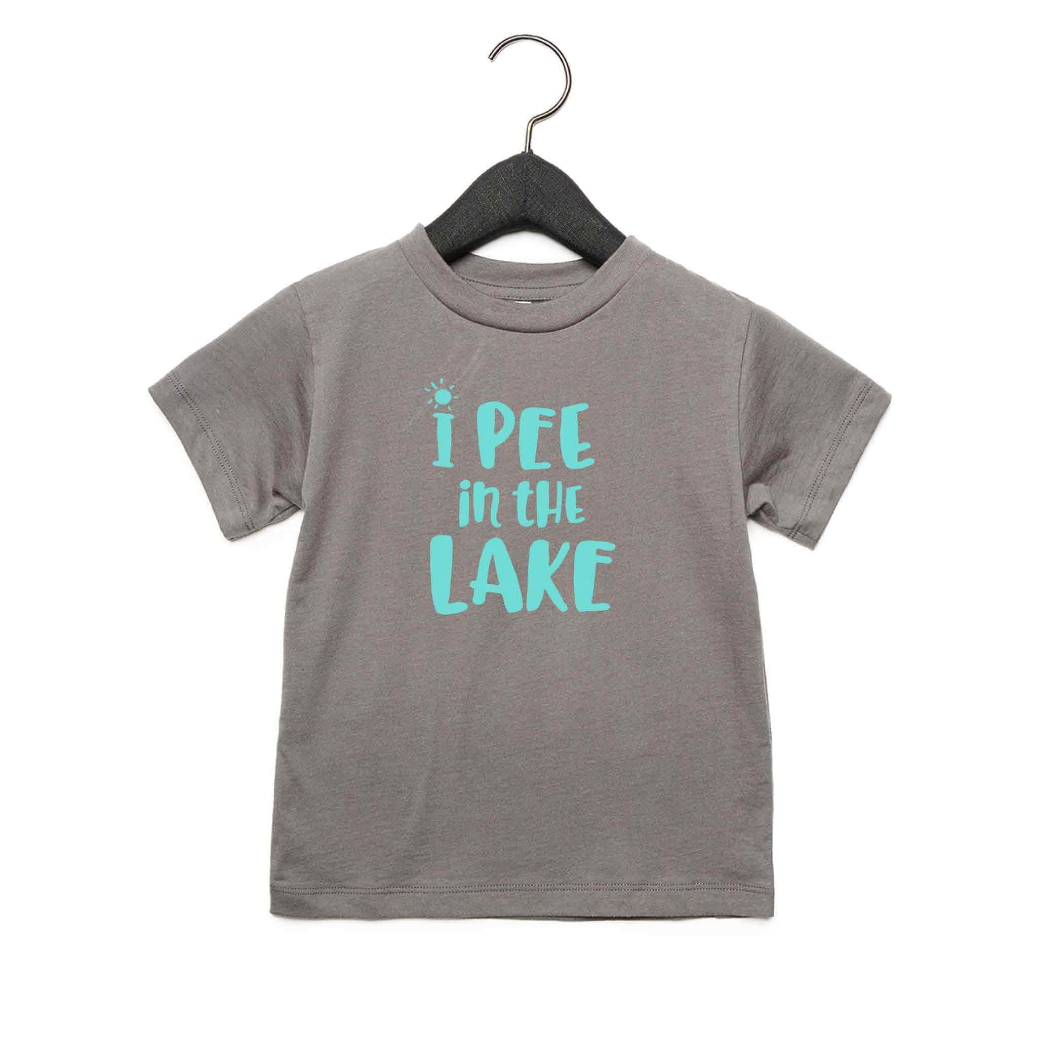 Funny Boys Girls I Pee in the Lake Shirt | Kids Toddler Youth Summer Tee | Lake T-Shirt | Lake Gift | Children's Gift | Unisex Gray