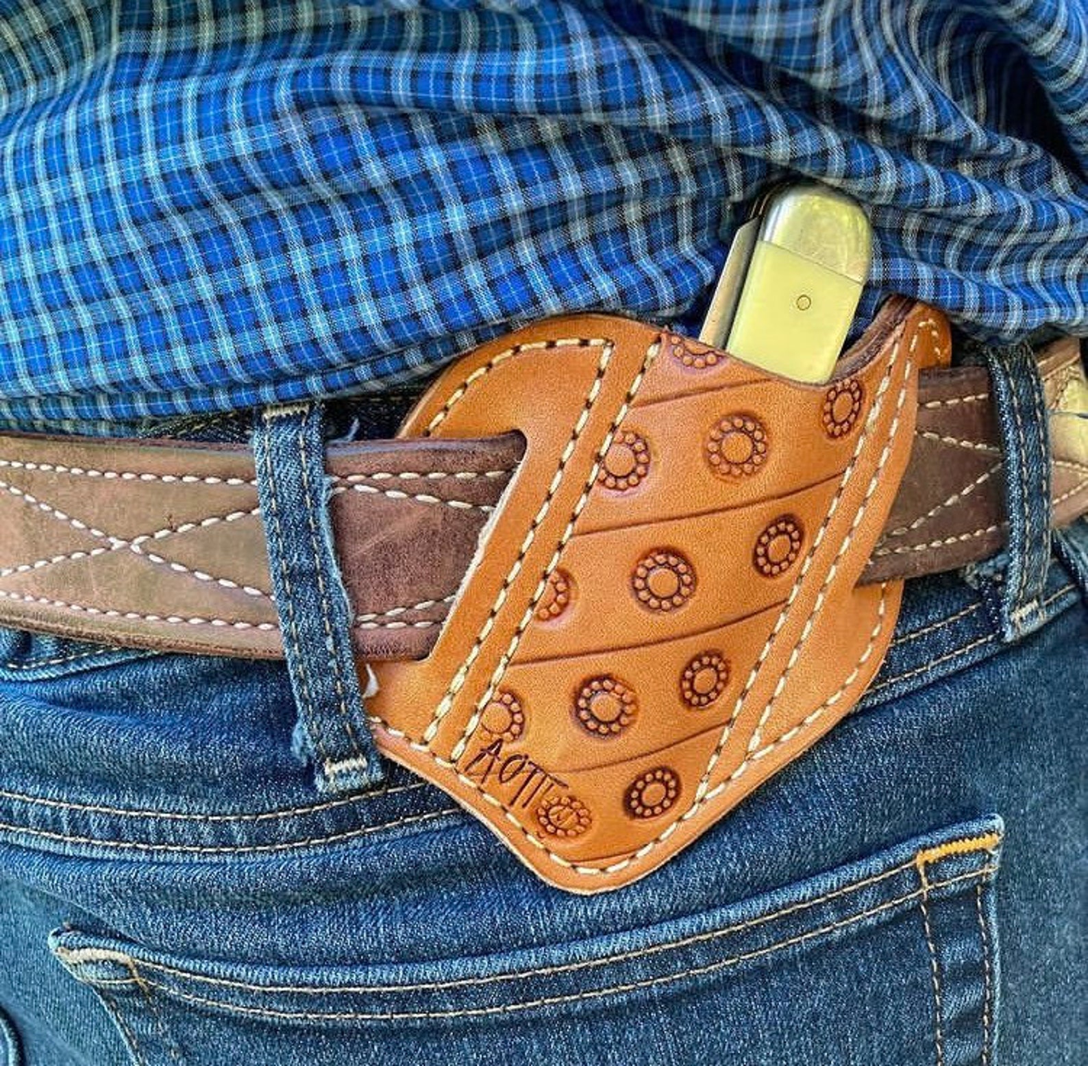 Western Leather Floral Tooled Pancake Knife Sheath Right Hand Etsy