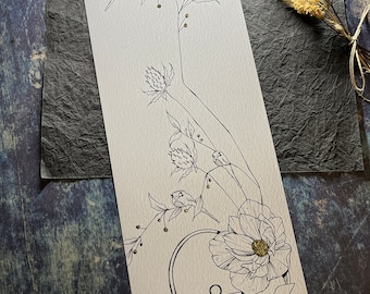 May include: A black and white line drawing of a teapot with a flower and birds on a branch. The teapot has a lid and a handle. The flower is a large, open bloom with petals. The birds are small and perched on the branch.