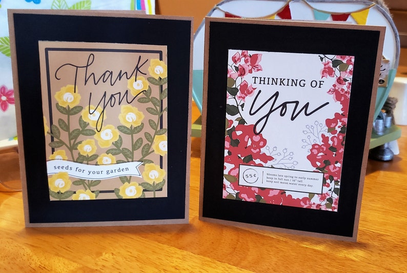 2 pack of floral cards all occasion cards kraft cardstock thank you Spring seed packets,Happy Birthday Free Shipping thinking of you