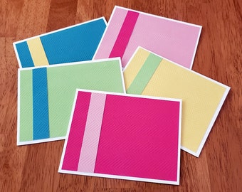 Stationary, blank note cards with envelopes, set of 5,  handmade (assorted chevron embossed)  FREE SHIPPING