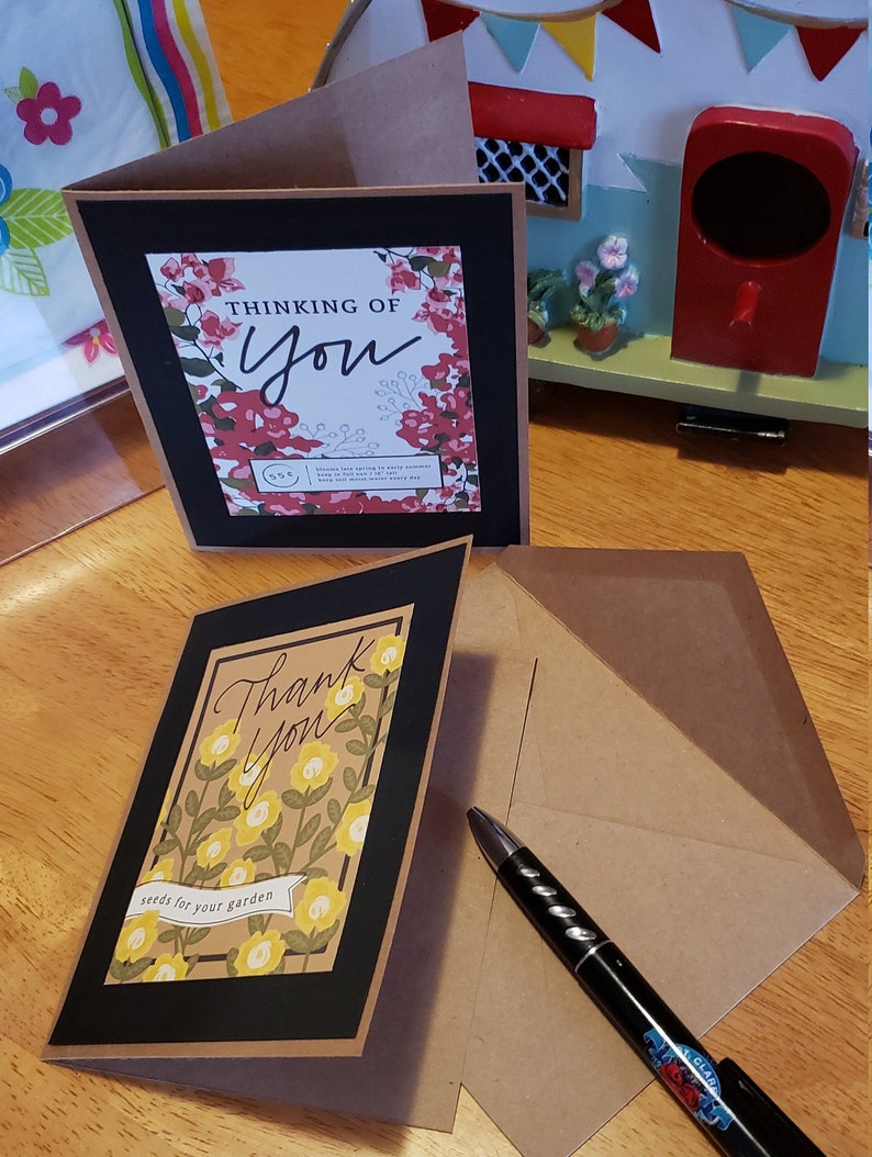 2 pack of floral cards all occasion cards kraft cardstock thank you Spring seed packets,Happy Birthday Free Shipping thinking of you