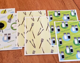 Stationary, blank note cards with envelopes, set of 6, housewarming, summer,  handmade  (kitchen/grilling), Free Shipping!