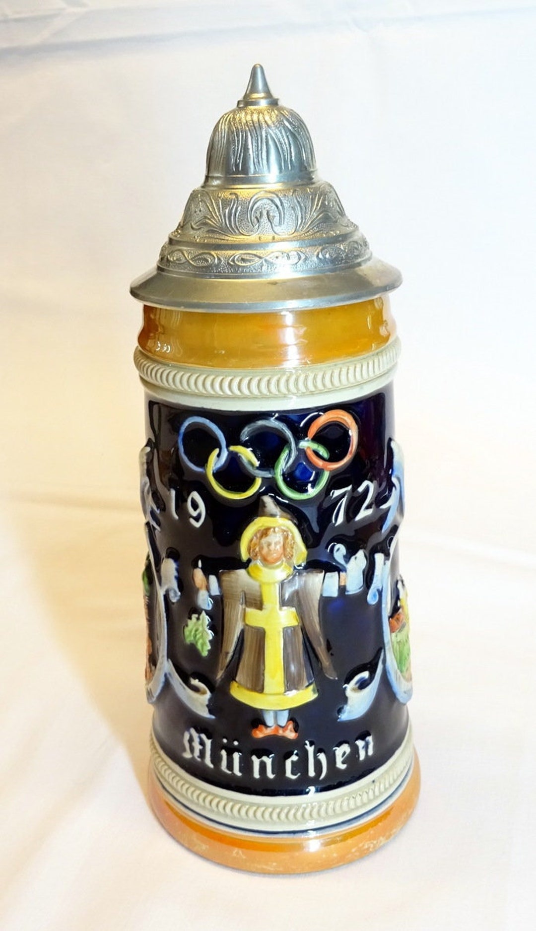 Beer Mug Munich 1972 Olympiad Vintage With Pewter Lid Etsy