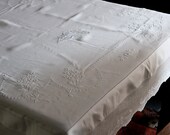 Vintage 1920s Cotton Whitework Tablecloth, Filet Lace Crochet, Raised Embroidery Flowers Butterfly Patchwork Shabby Chic Wedding Table Decor