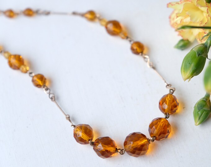 Vintage 1930s Art Deco Rolled Gold Filled Wirework Necklace With Orange ...