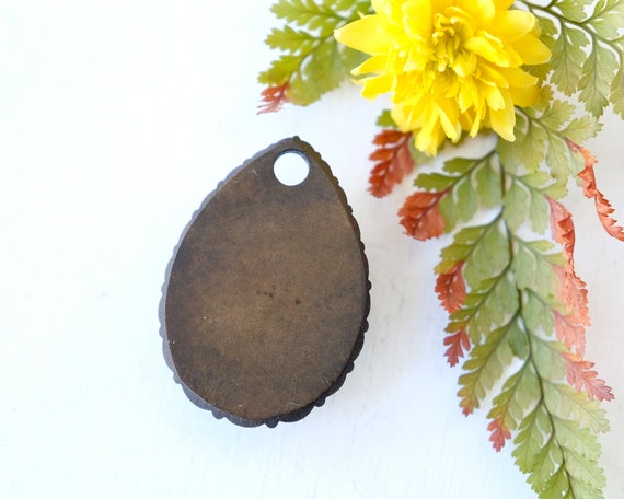 Antique Vulcanite & Porcelain Mourning Pendant Hand Painted Edelweiss Flowers