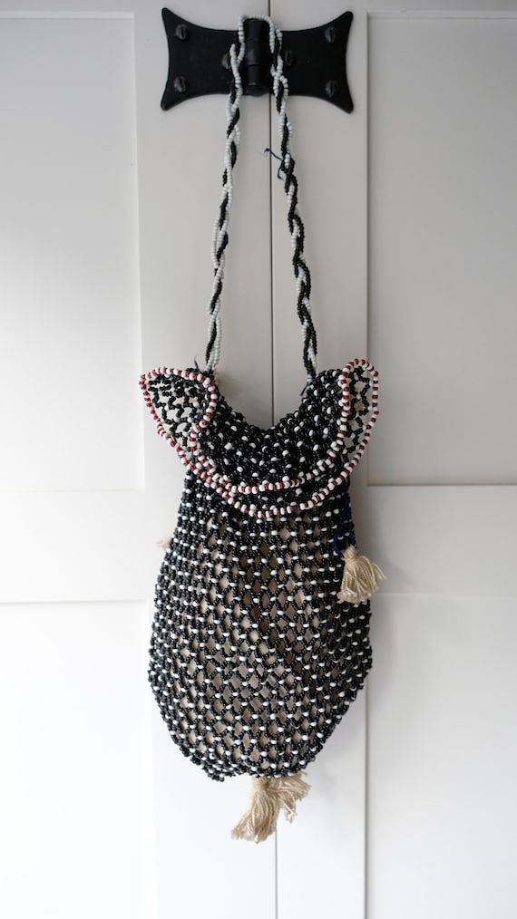 Rare! First World War Beaded Reticule Bag, Turkish Prisoner of War POW Beadwork Drawstring Purse, WW1 Ottoman Prison Folk Art, Bead Souvenir View 2