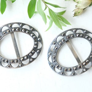 Pair of Victorian Scalloped Cut Steel Buckles for Shoes, Sash, Belt? Vintage Antique Georgian Victorian, Regency Reenactment Costuming Gift