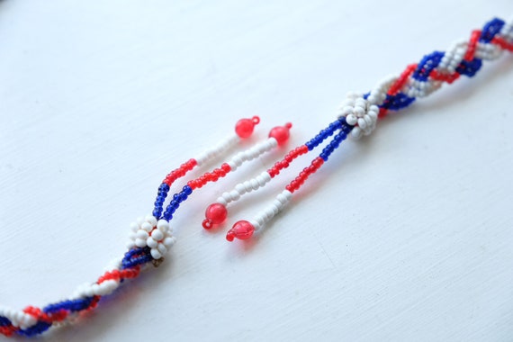 1920s 1930s Long Red White and Blue Beaded Flappe… - image 8