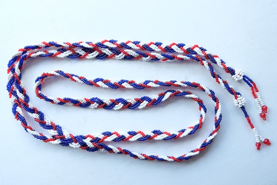 1920s 1930s Long Red White and Blue Beaded Flappe… - image 2