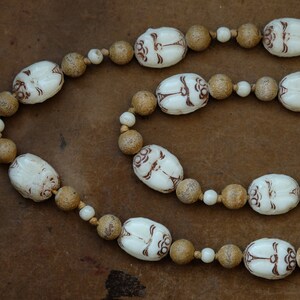 1920s Max Neiger Egyptian Revival Scarab Beetle Beaded Necklace, Vintage Art Deco White and Cream Czech Glass, Flapper Beads, Ancient Egypt image 4