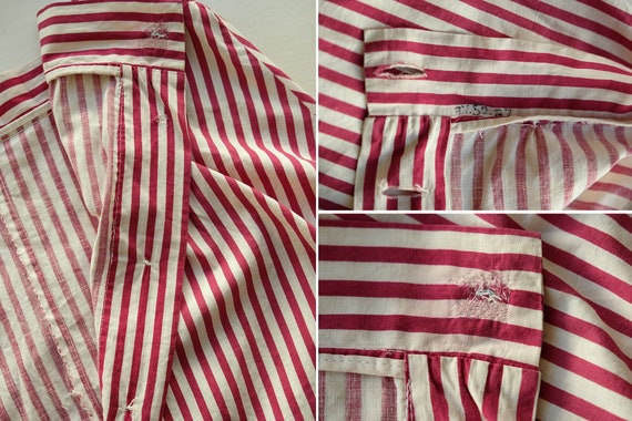 Antique Burgundy and White Striped Cotton Chore B… - image 10