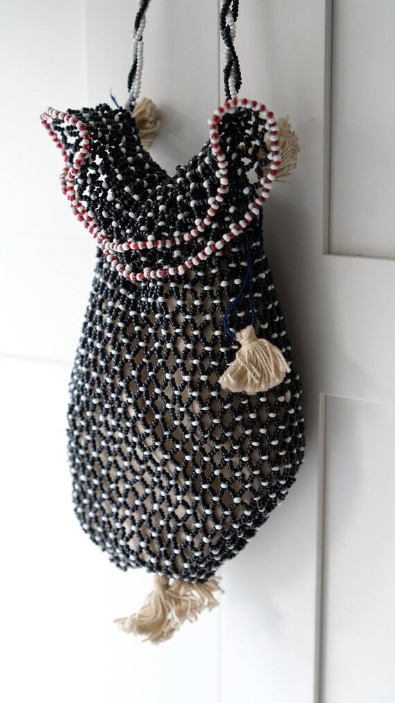 Rare! First World War Beaded Reticule Bag, Turkish Prisoner of War POW Beadwork Drawstring Purse, WW1 Ottoman Prison Folk Art, Bead Souvenir View 3