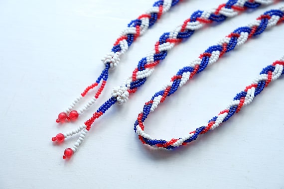 1920s 1930s Long Red White and Blue Beaded Flappe… - image 1