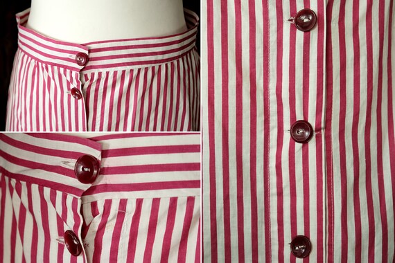 Antique Burgundy and White Striped Cotton Chore B… - image 7