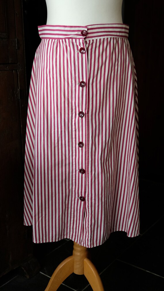 Antique Burgundy and White Striped Cotton Chore B… - image 2