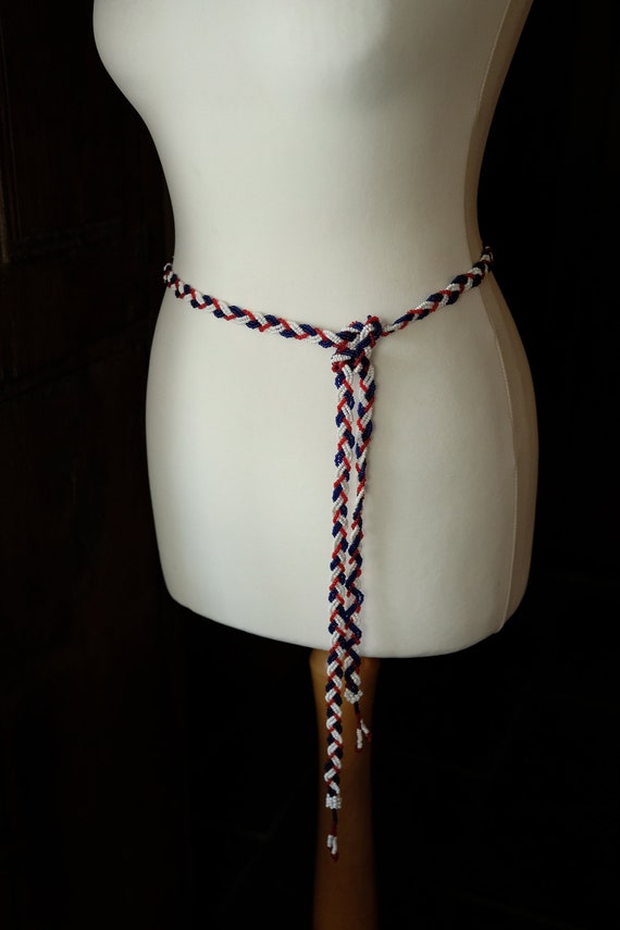 1920s 1930s Long Red White and Blue Beaded Flappe… - image 5