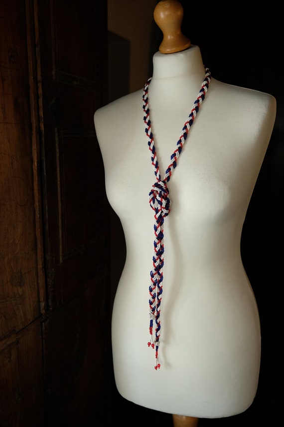 1920s 1930s Long Red White and Blue Beaded Flappe… - image 3