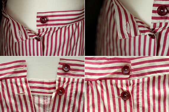 Antique Burgundy and White Striped Cotton Chore B… - image 8