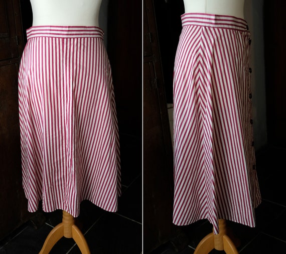 Antique Burgundy and White Striped Cotton Chore B… - image 3