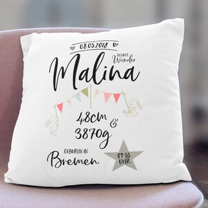 Pillow with name and dates of birth birth date pillow gifts birth girls personalized image 1