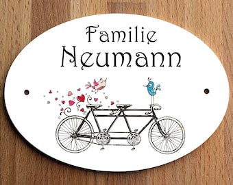 Türschild Familie personalisiert Fahrrad Tandem Vögel