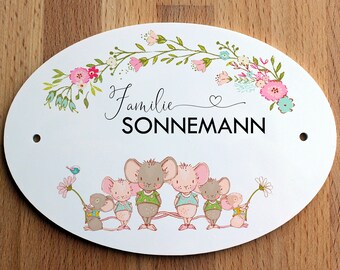 Türschild / Namensschild Familie personalisiert Mäuse / Klingelschild