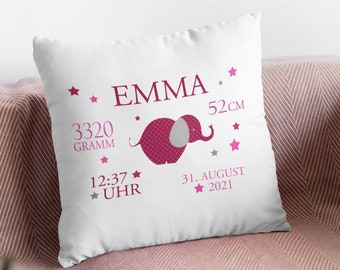 Pillow with name and dates of birth / name pillow / birth pillow / gift birth baptism girl personalized