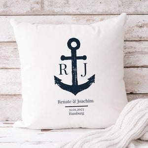 Personalized wedding gift - "Anchor" pillow - wedding pillow with initials, name and date and location