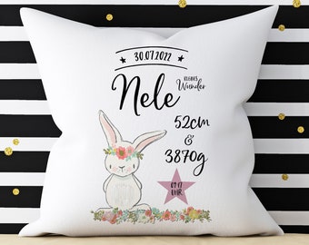 Pillow with name and dates of birth bunny | Birth date pillow | Birth pillow | Birth pillow for girls